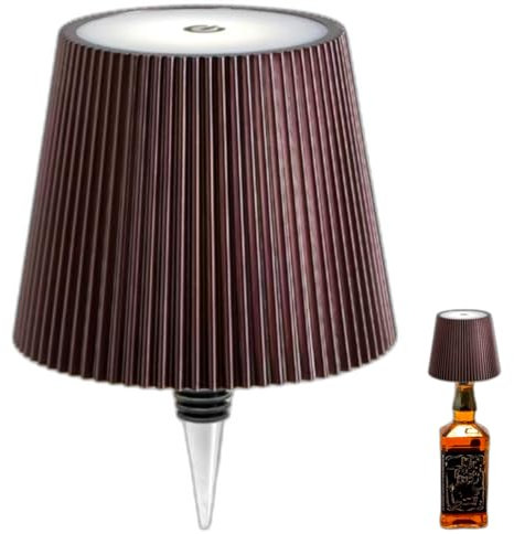 Lampada per Bottiglia Senza Fili, Lampada Bottiglia di Vino per Bottiglie di Liquore 3 Colori Dimmerabili a Batteria Ricaricabile Paralume da Tavolo Touch per Ristorante, Bar (Marrone)