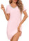 Litherday Chemise de Nuit Femme Sexy Coton Dentelle Robe à Manches Courtes Nuisette Col en V Vêtements D'Intérieur Rose XXL