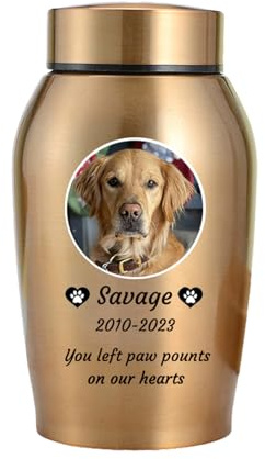 WXMYOZR Haustier Urnen für Hunde Asche personalisiert, Hund Urnen für Asche anpassbar, Edelstahl Hund Einäscherung Urnen Hund Memorial Keepsake Urnen,Gold,Big