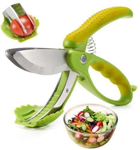 ALEXPHY Salad Scissors, Salad Chopper with Double Blades, Lettuce Chopper, Lettuce Scissors for Chopped Salad, Chopped Salad Chopper Tool for Tossing and Chopping in Salad Bowl (Yellow)