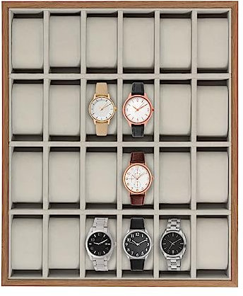 YESTAIM Uhrenkasten 24 Uhren Uhrenbox Herren Aufbewahrungsbox Mit Metallschloss Schlüssel Und Herausnehmbaren Geschenkidee Watch Box Für den Ladendisplays und Wohnkultur