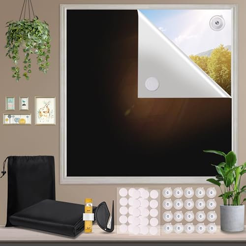 YUZAII Suction Cup Blackout Blind 300x145cm Stick On Black Out Blinds for Windows, No Drill Temporary with 20 Suction Cups & 30 Hook & Loop Tapes for Travel, Bedroom, Car