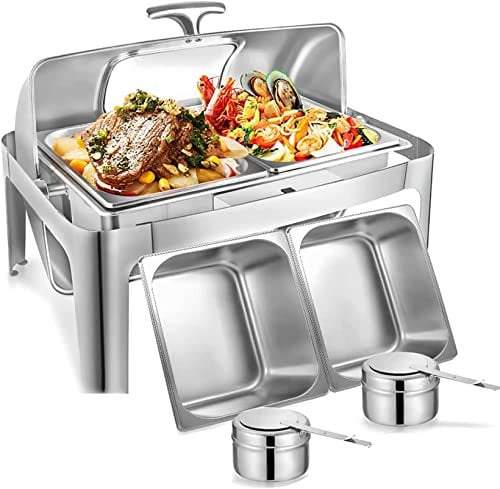 CWCQGH Ensemble de Buffet à Fondue électrique pour Serveur de Buffet, réchaud en Acier Inoxydable 9L / 13L, avec fenêtre de Vue/Couvercle Rabattable à 180 °, marmite rectangul,9L