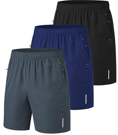 Zoofly 3er Pack Sporthose Kurze Herren Sommer Sport Shorts Mit Reißverschlusstaschen Elastische Fussball Fitness Tennis Hose Männer