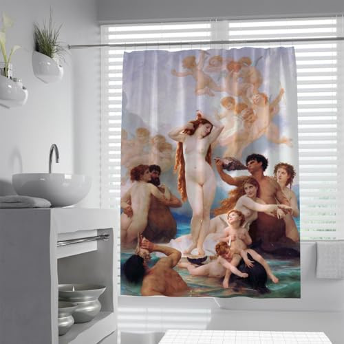 FEIPUHOME Art Romantischer Stil Berühmtes Gemälde Druck Duschvorhang Liner Die Geburt der Venus Muster Badevorhang Stoff Badezimmer Dekor Waschbar W180xL200(cm)