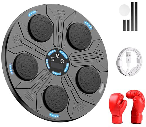 JUPPLIES Maquina de Boxeo Musical para Pared – Kit Boxing con Guantes, Diana Electrónica, Luces LED, Musica Bluetooth y 9 Modos Ajustables para Entrenamiento en Casa