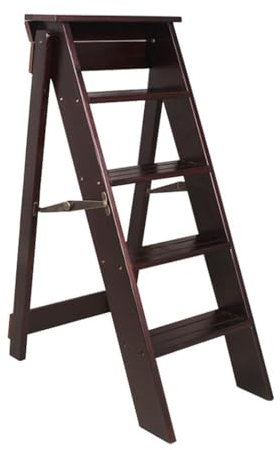 Step Stool Wooden Adult Wooden Folding Step Stool Ladder 5 Steps(Color:Black Walnut Color)