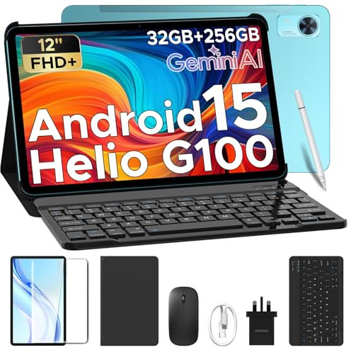 DOOGEE Tab E3+ Tablet with Keyboard, Helio G100 Android 15 Tablets 12 Inch Android, 32GB+256GB/2TB, Octa-Core AI Tablets, FHD+ 90 Hz Tablet With SIM Card Slot, 8800mAh, 7.6mm/Quad Speakers/Face ID