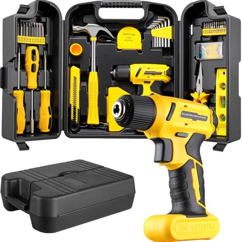 TLGREEN Caja Herramientas con Destornillador Electrico/Taladro 8V, Maletin Herramientas Completa 101 Piezas, Kit Juego de herramientas, Portable para Bricolaje y Arreglos Diarios