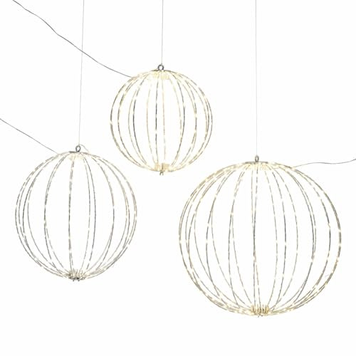 Loberon LED-Kugel 3er Set Brilliante - DREI Größen - Filigranes Design - Warmweißes Licht - Outdoorgeeignet - Gartendekoration - Eisendraht -PVC, Silber