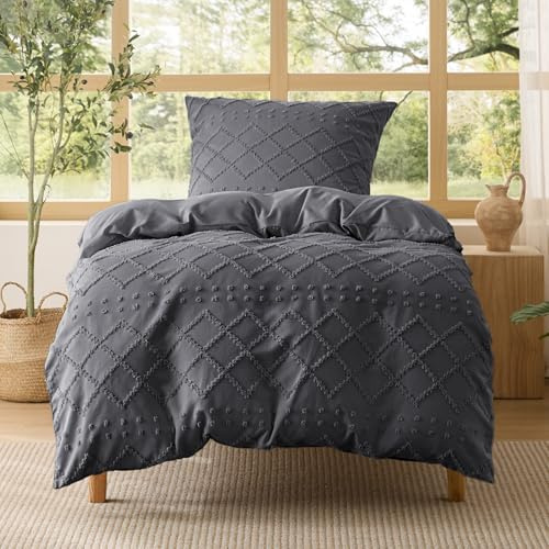 BEDSURE Anthrazit Boho Bettwäsche 2tlg - 135x200 cm