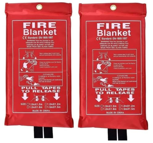Fire Blanket 1m x 1m Fibreglass Emergency Safety Blanket for Kitchen & Home