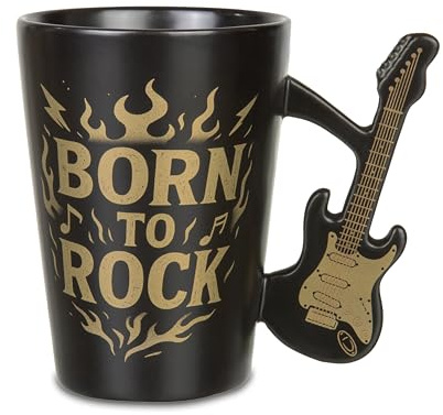 Froster Gitarre Tasse, Geschenke Musiker, Gitarristen, 3D Tasse E-Gitarre | 300 ml Born to Rock Mug, in Form einer Gitarre Double Cut Style