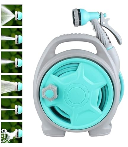 ERYUE Tragbare Wasserschlauchtrommeln, Platzsparendes Design, 6-in-1-Düse, Ideal für den Außenbereich, Einziehbare Schlauchtrommel (EU-Rohrverbinder)