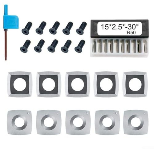 Solaughguy Hartmetall-Vierkanteinsatz, 15 x 15 x 2,5 mm, 30° R50, Wendeschneidplatten für Drehmaschinen, 4 Schneiden, geeignet für MDF-Hartholz-Sperrholz, 10 Stück