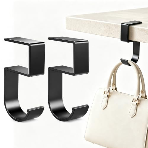 QIHAWN 2 Pack Desk Purse Hooks Clip-on Bag Hangers for Office Home Table | 2 pack clip-on desk purse hooks, scratch-free iron, fits 3.5cm desks, no drill for handbags backpacks office home use