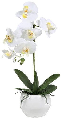Künstliche Orchidee im Topf, täuschend echte Deko-Pflanze (Weiß C, 42 cm)