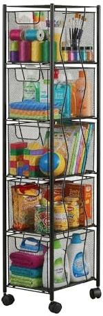 Relaxdays Rollwagen, 5 Schubladen, Metall, HxBxT: 98 x 20 x 28 cm, 4 Rollen, Küche, Bad, Nischen Beistellwagen, schwarz