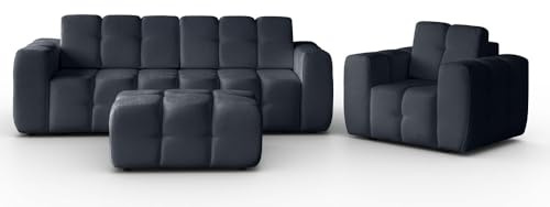 MW EURO-MEBLE Polstermöbel Set BONA, Sofa Set, Wohnzimmermöbel, Couchgarnitur 3+1+Pouf (Schwarz: Raven 18)