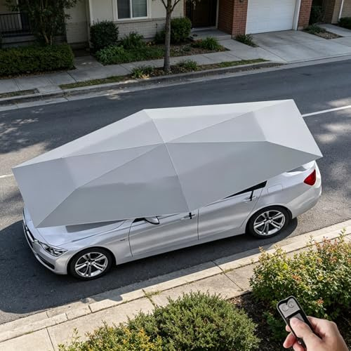 Pvxa Ombrello-Tenda per Auto Completamente Automatico, Ombrello per Auto Completamente Automatico con Telecomando, per La Protezione del Veicolo All'Aperto Grey-5.2M