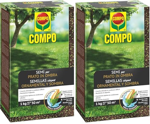 COMPO SEMI per Prato in Ombra, Miscela Speciale, Seme Ricoperto, Resistente al Calpestio, 1 kg (Confezione da 2)