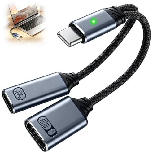 Stamlyn Adaptateur répartiteur USB C OTG avec USB-C vers câble OTG de type A 2.0 et 100 W PD Charge rapide Type C Port Splitter 2 en 1 Connecteur de chargeur compatible avec téléphone, ordinateur