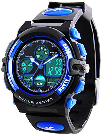 Orologio da polso digitale sportivo per bambini Yesure, impermeabile, con sveglia, cronometro, illuminazione analogica a LED, cronografo