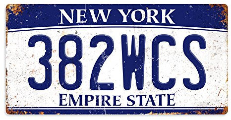 WTF | American Number Plates – New York Empire State | Sticky-Pads - Metal Wall Sign Plaque Art Inspirational