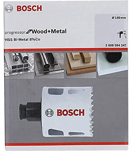 Bosch Professional Progressor for Wood and Metal Sierra de corona (para madera y metal, diámetro 140 mm, accesorios para taladro)