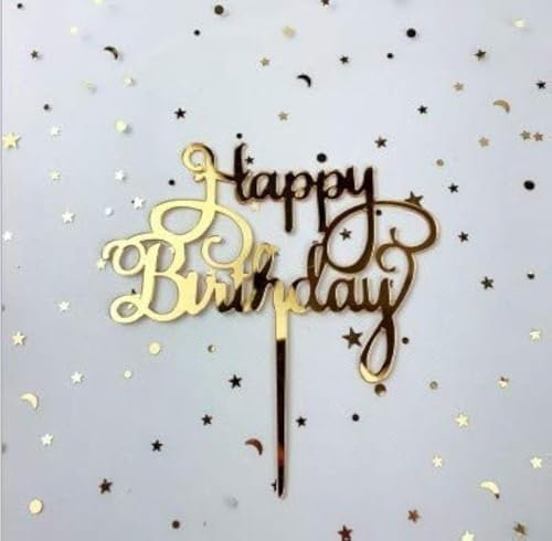 AILEXI Acryl-Glitzer-Kuchendekoration – Happy Birthday Gold, 1 Stück