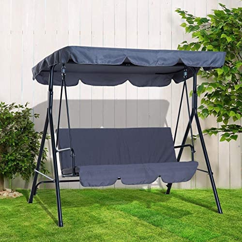 BARGAINSGALORE 3 SEATER GARDEN SWING CHAIR SEAT HAMMOCK SWINGING METAL CANOPY BENCH GREY NEW