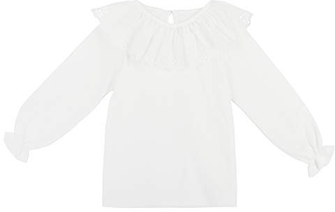 Camilife 100% Cotone Maglie a Manica Lunga Bianco per Bambine Bambini Ragazze Ragazzi Morbido con Colletto Volant Partner di Salopette - Taglia del Produttore 100