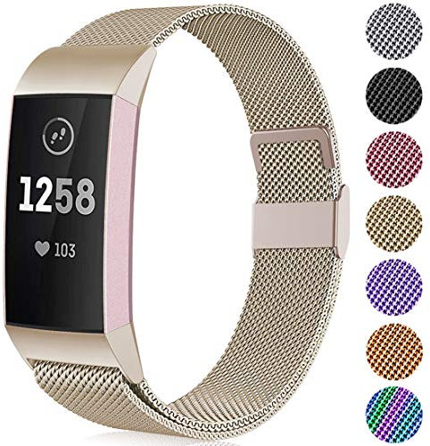 Faliogo Metall Ersatzarmband Kompatibel mit Fitbit Charge 3 Armband/Fitbit Charge 4 Armband, Einstellbare Edelstahl Ersatz Armbänder für Damen Herren, Groß Vintage Gold