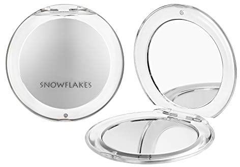 Doppelseitiger Taschenspiegel, Schneeflocken, 1x/10x, kleiner Taschenspiegel, Reise-Make-up-Spiegel mit 10-facher Vergrößerung, Handspiegel für Make-up-Tasche.