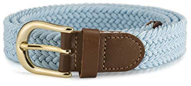 Streeze ceinture élastique pour femmes. 5 tailles. Extensible et tressée. 25 mm de largeur avec boucle en or (Bleu Clair, XL)