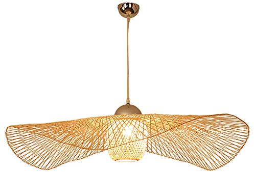 Lampada A Sospensione Rattan Bamboo Lampadario Con Paralume E27 in Rattan Per Illuminazione Plafoniera Legno Lanterna Creativa Paralume Fatto Mano Sala Pranzo Soggiorno Cucina Caffetteria Bar,45cm