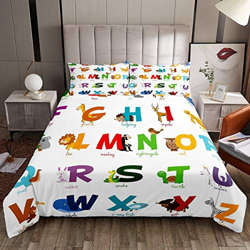 Loussiesd Einhorn-Bettwäsche-Set für Mädchen und Jungen, Kinder, Cartoon-Giraffe, Koala, Trösterbezug, dekorativer niedlicher Tier-Alphabet, Bettbezug, Kleinkind, Flamingo, Pinguin, Tagesdecke,