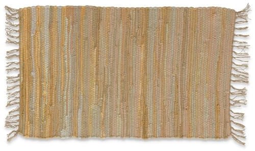 Casatessile Stuoia Tappeto Multiuso Cotone con Frange PEZZOTTO Tappeto Bagno, Cucina in Cotone,scendiletto Camera duoble Face - Beige, 180 cm.