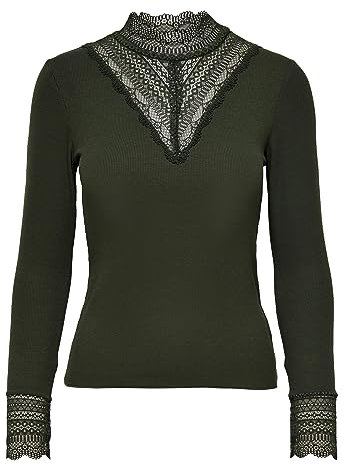 ONLY Onltilde L/S High Neck Lace Top JRS Noos T-Shirt, Colophane, S Femmes