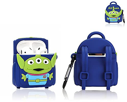 Suublg Lustiger Airpods-Rucksack mit niedlichem Cartoon-Design, 3D-Schultertaschen-Design, Silikon-AirPods-Schutzhülle, Ladeabdeckungen, kompatibel mit Airpods Kopfhörer 1 und 2 (Alien)