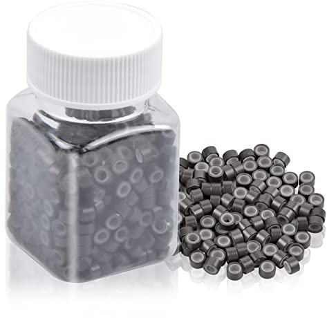 Jinlaili 500 Stück Microrings mit Silikon Einsatz Hair Extension, Nanorings Dunkelbraun 3mm, Micro Loop für Haarverlängerung, Micro Link für I-Tip Extensions, Micro Bead für Kaltverlängerung (#2)