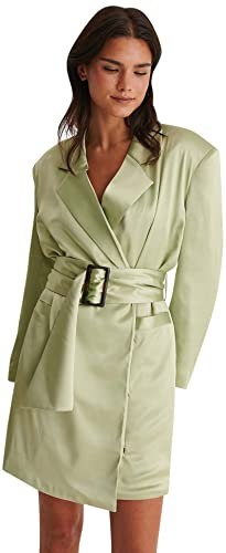 NA-KD Overlap Satin Blazer Dress Vestido Informal, Chinois Verde, 40 para Mujer
