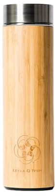 Leela Quantum Water Bottle in bamboo design, Vacuum Seal Leak-proof Lid, Cold or Hot Liquids - 500ml/16.91 Fl Oz, handmade & allergen-free, refined with quantum energy, Great for travel & hiking