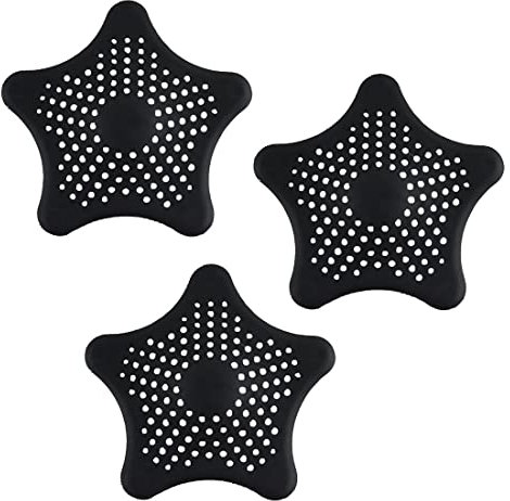 3 filtri di drenaggio in silicone, a stella marina, anti-intasamento, per bagno, cucina, lavandino e cucina (nero)