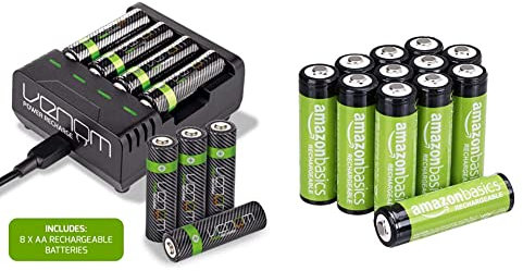 Venom Power Recharge - Charging Station plus 8 x AA 2100mAh Rechargeable Batteries & Amazon Basics AA Rechargeable Batteries 2000mAh (Double A), Pre-charged, 12-Pack