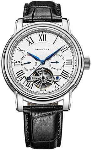 SEA-GULL 2021 Seagull Herrenuhr Hohl Automatische Mechanische Uhr Kalender Potenzial Multifunktions Schwungrad Business Uhren, Weiß-D819.624, Armband