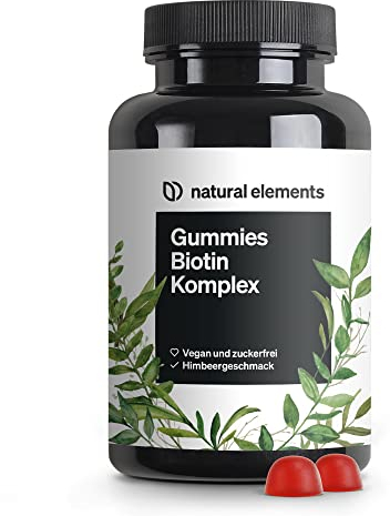 natural elements Biotin Haar Gummies - 120 vegane, zuckerfreie Gummibärchen mit 5000 μg Biotin pro Tagesdosis - mit Himbeergeschmack - in Deutschland produziert & laborgeprüft