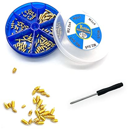 150 Pcs Nickel Plated Tip Screws for Leather Accessories - 6 Sizes Belt Screws Include M23, M2.54, M2.55, M2.56, M35, M38 With 2mm Screwdriver for Belt Buckle, Wallet, Handbag, Purse - Gold