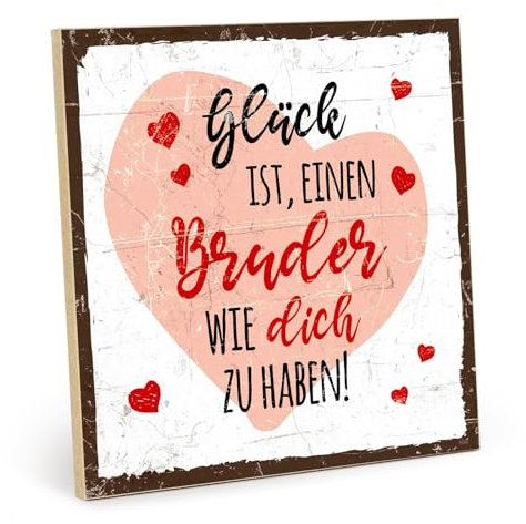 TypeStoff Holzschild mit Spruch – Bruder – im Vintage-Look mit Zitat als Geschenk und Dekoration zum Thema Familie und Glück – HS-01186