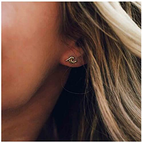 Allereya Bohemia Winzige Welle Ohrringe Gold - Ozeanwelle Ohrstecker für Sommer Strand Meer - Minimalistische Schmuck für Frauen, Mädchen und Surfer Liebhaber Geschenke